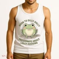 Born To Dilly Dally Funny Green Frog Meme Tank Top thumb 3
