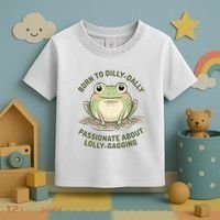 Born To Dilly Dally Funny Green Frog Meme Toddler T-Shirt thumb 3