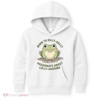 Born To Dilly Dally Funny Green Frog Meme Kids Hoodie