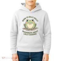 Born To Dilly Dally Funny Green Frog Meme Kids Hoodie thumb 4