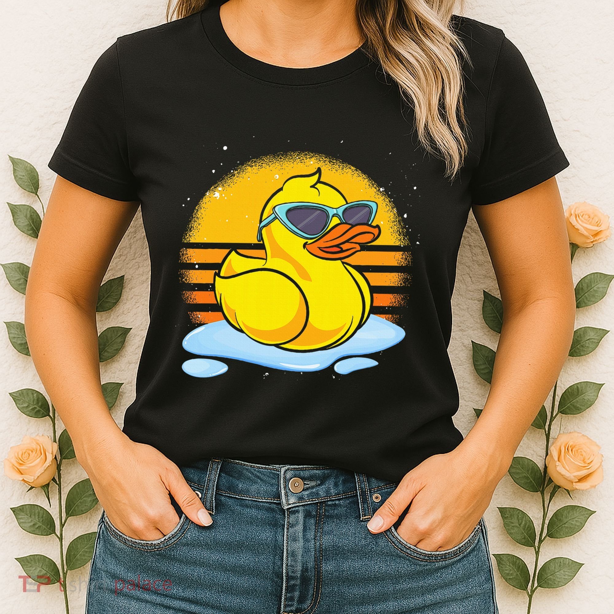 Bath Toy Duckie Cute Ducky Cool Sunglasses Retro Rubber Duck Women's T-Shirt
