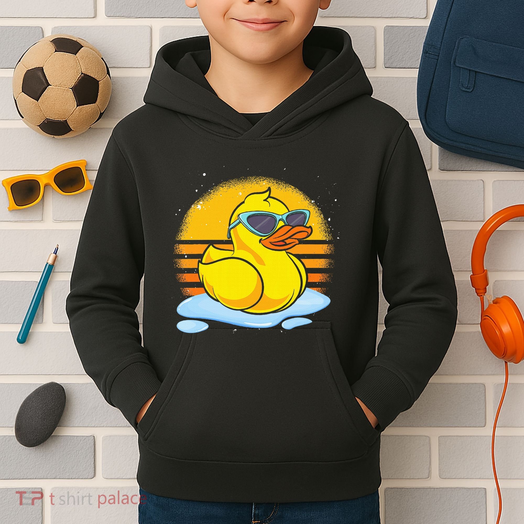 Bath Toy Duckie Cute Ducky Cool Sunglasses Retro Rubber Duck Kids Hoodie