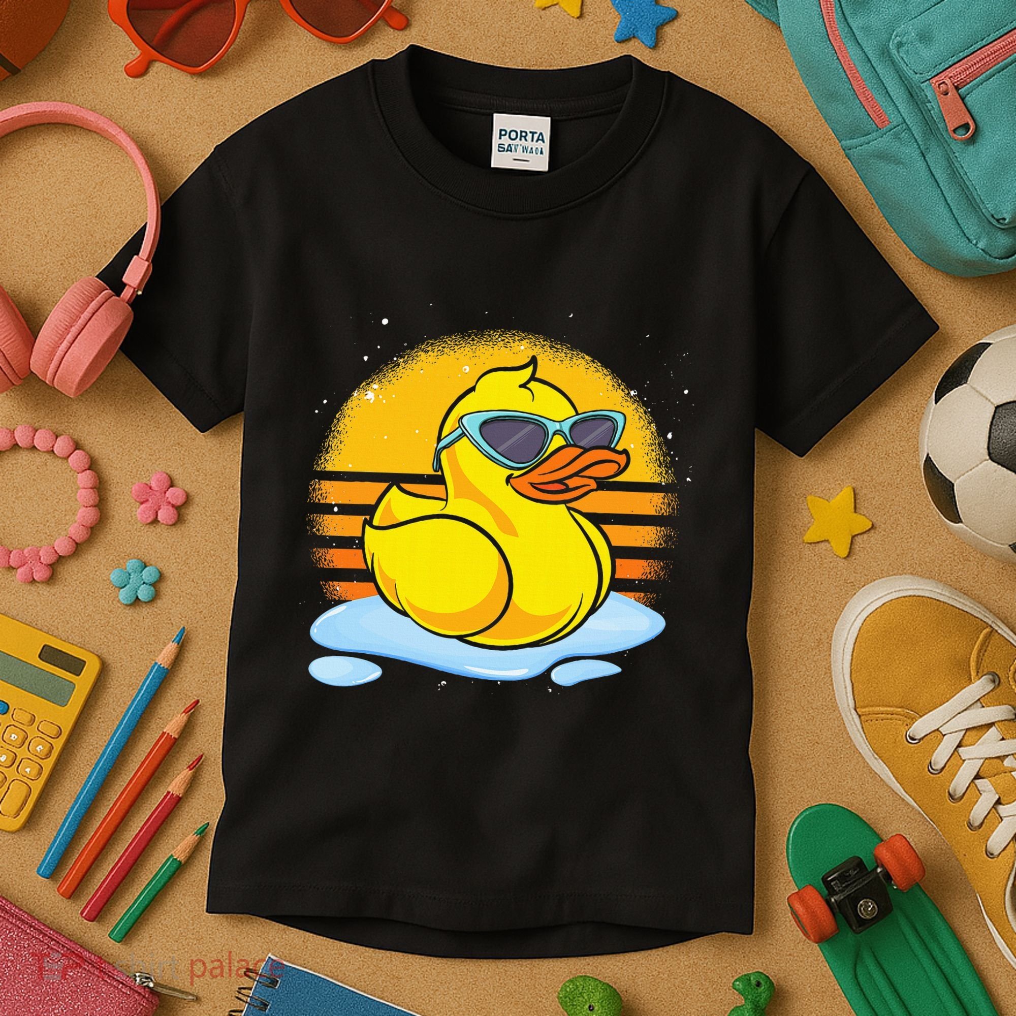 Bath Toy Duckie Cute Ducky Cool Sunglasses Retro Rubber Duck Kids T-Shirt