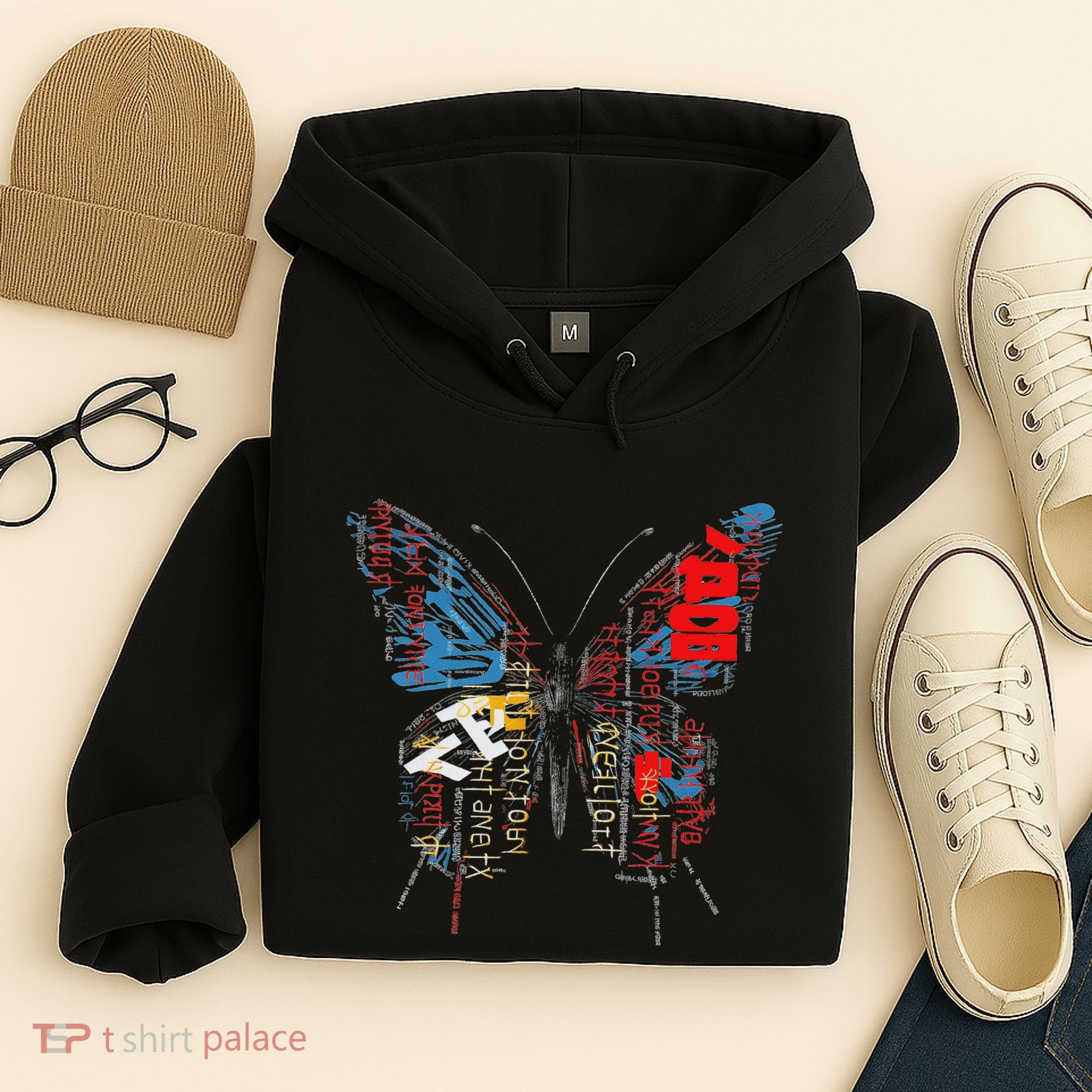 Butterfly Text Drawing Art Graphic Motif Anime Hoodie