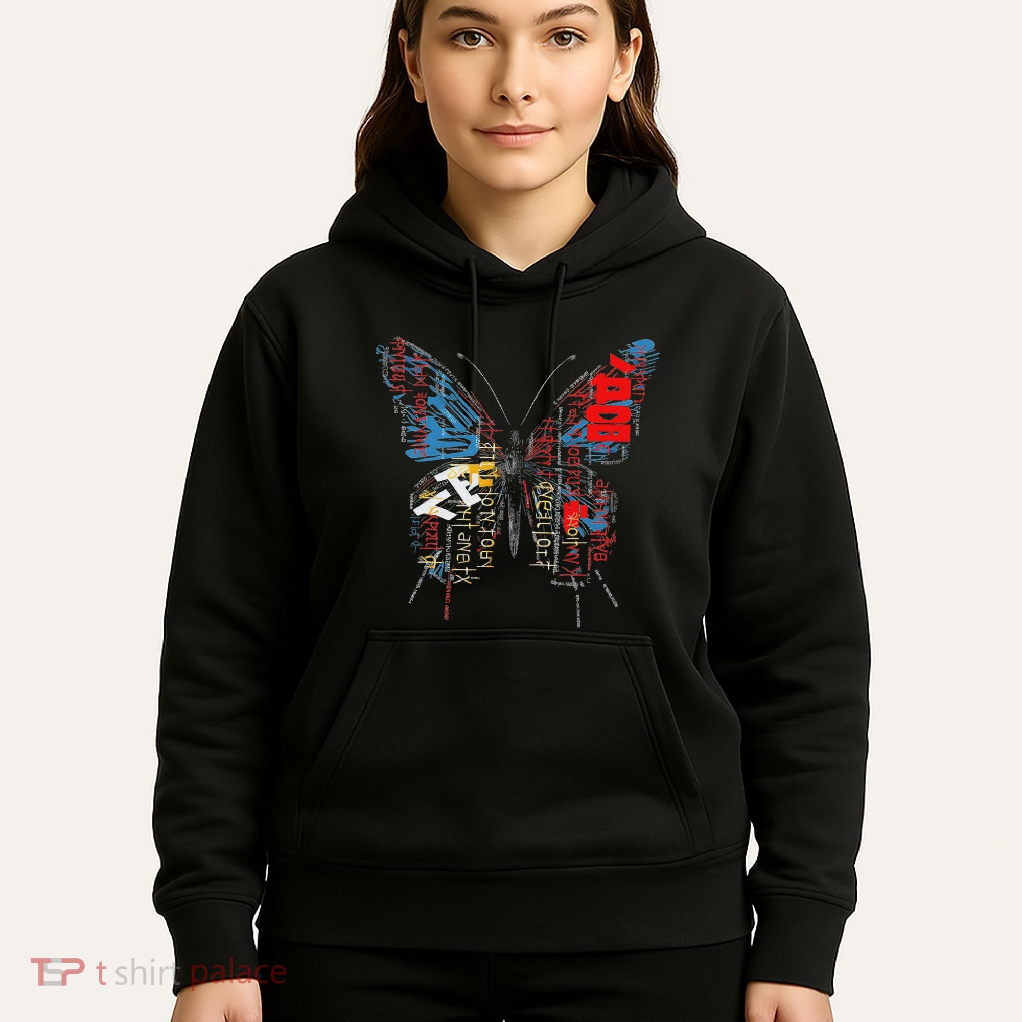 Butterfly Text Drawing Art Graphic Motif Anime Hoodie