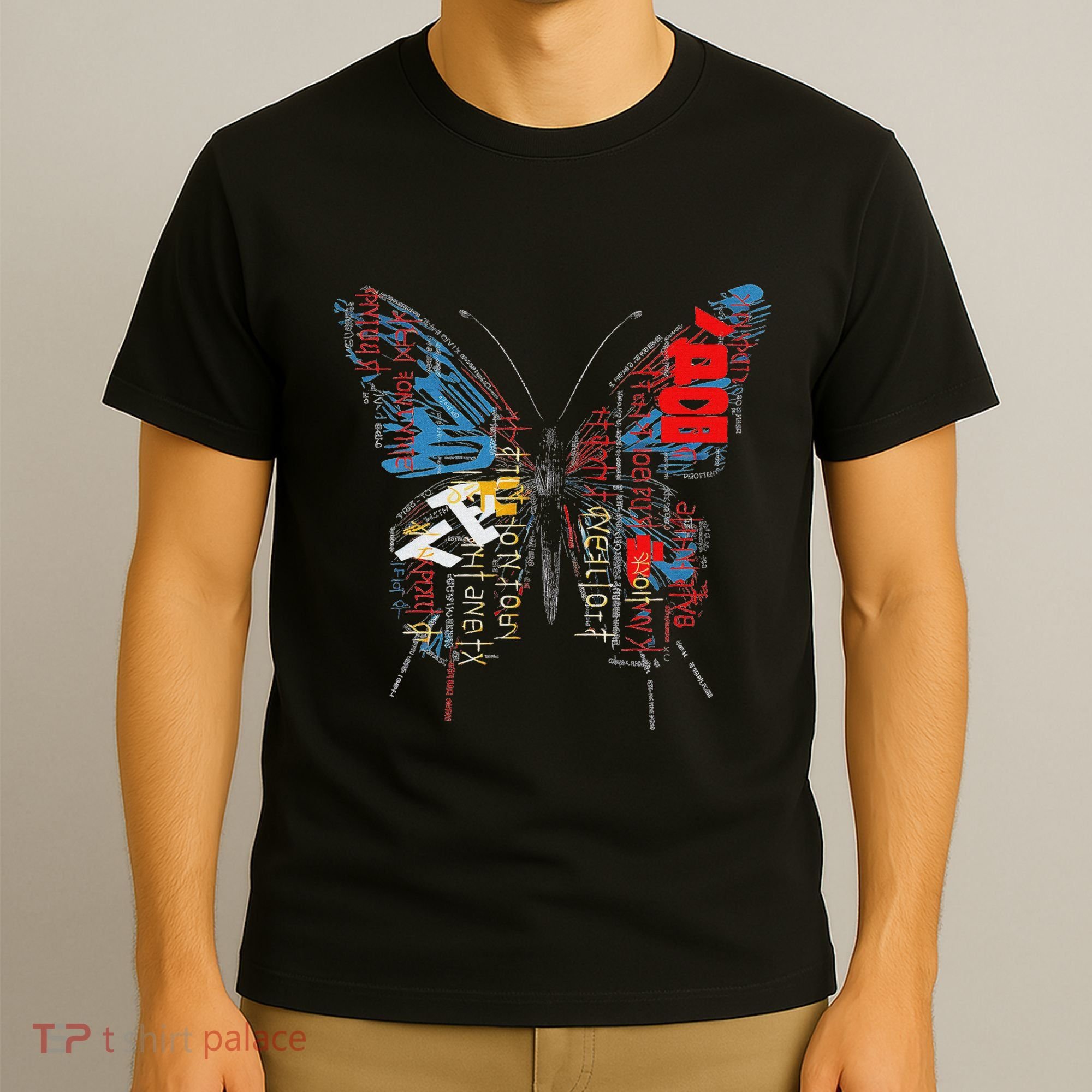 Butterfly Text Drawing Art Graphic Motif Anime T-Shirt