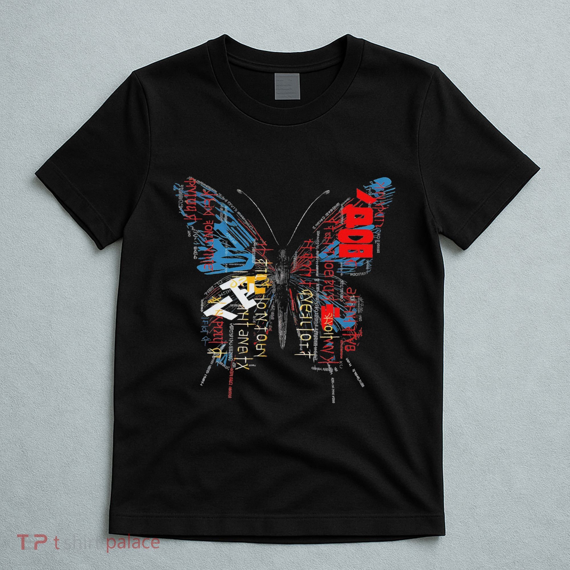 Butterfly Text Drawing Art Graphic Motif Anime T-Shirt
