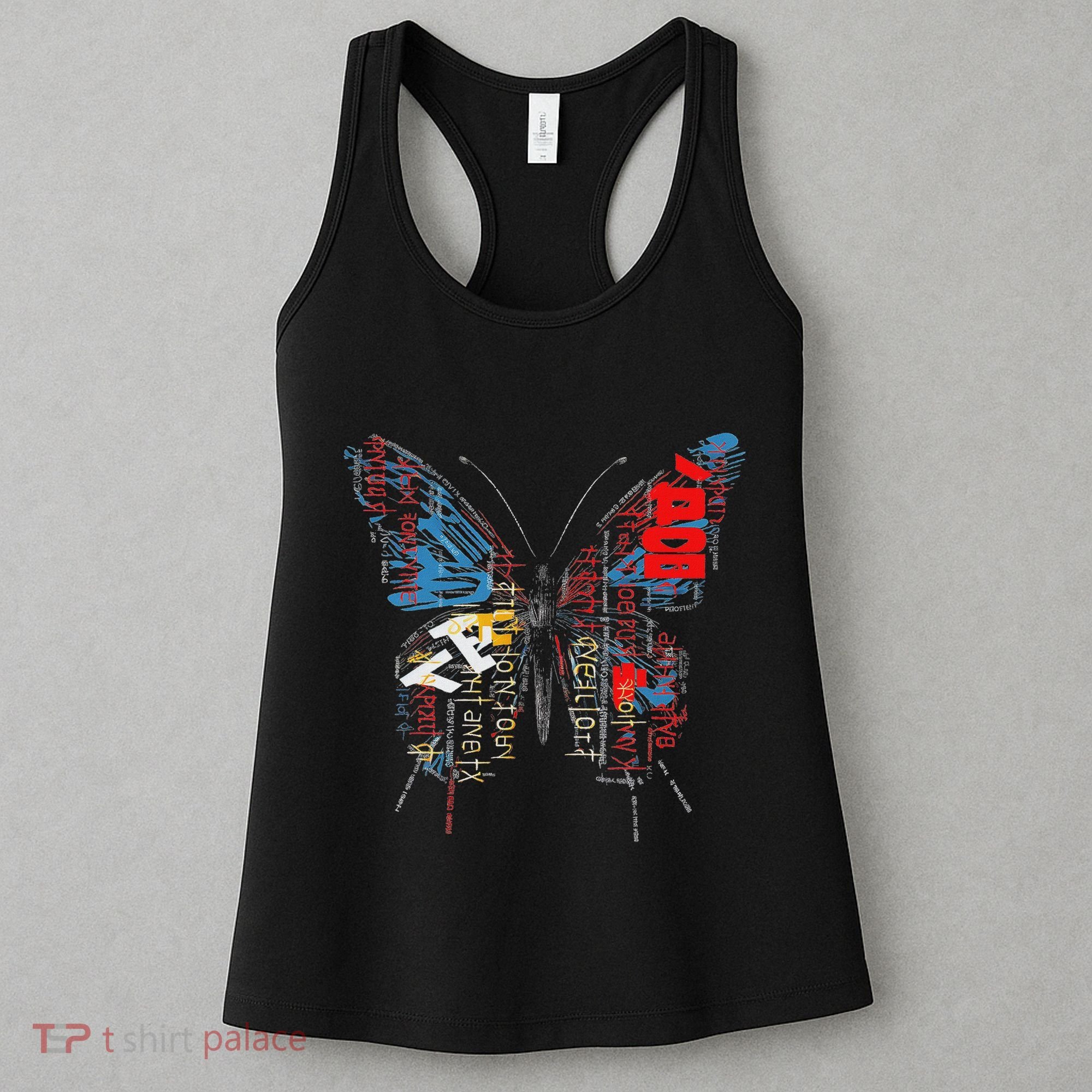 Butterfly Text Drawing Art Graphic Motif Anime Women's Tank Top