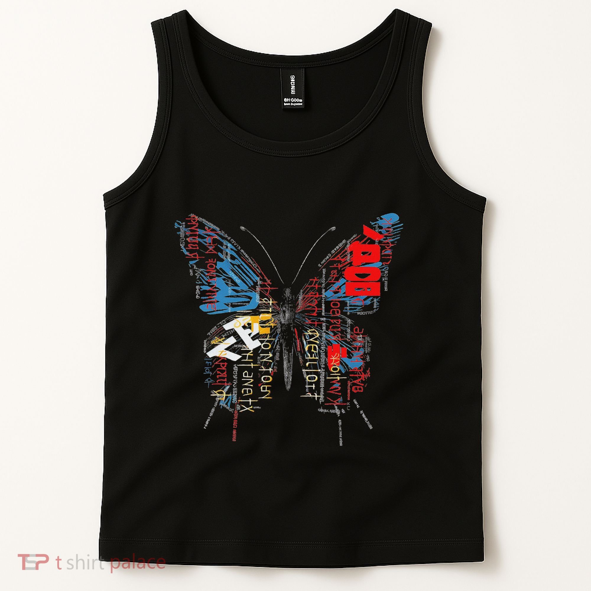 Butterfly Text Drawing Art Graphic Motif Anime Tank Top