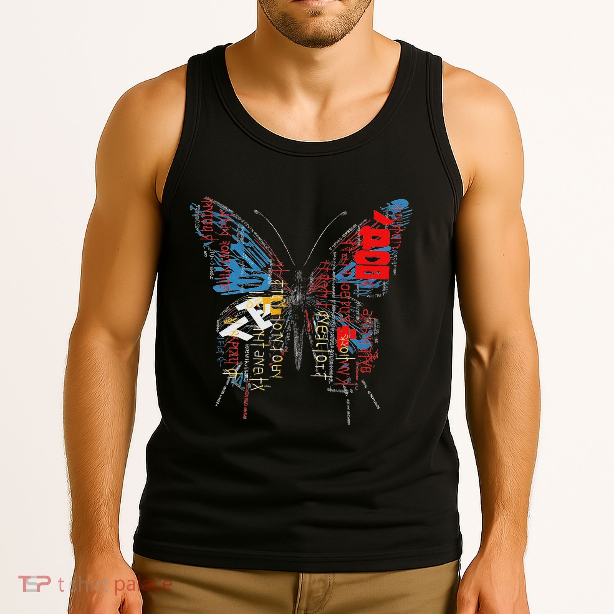 Butterfly Text Drawing Art Graphic Motif Anime Tank Top