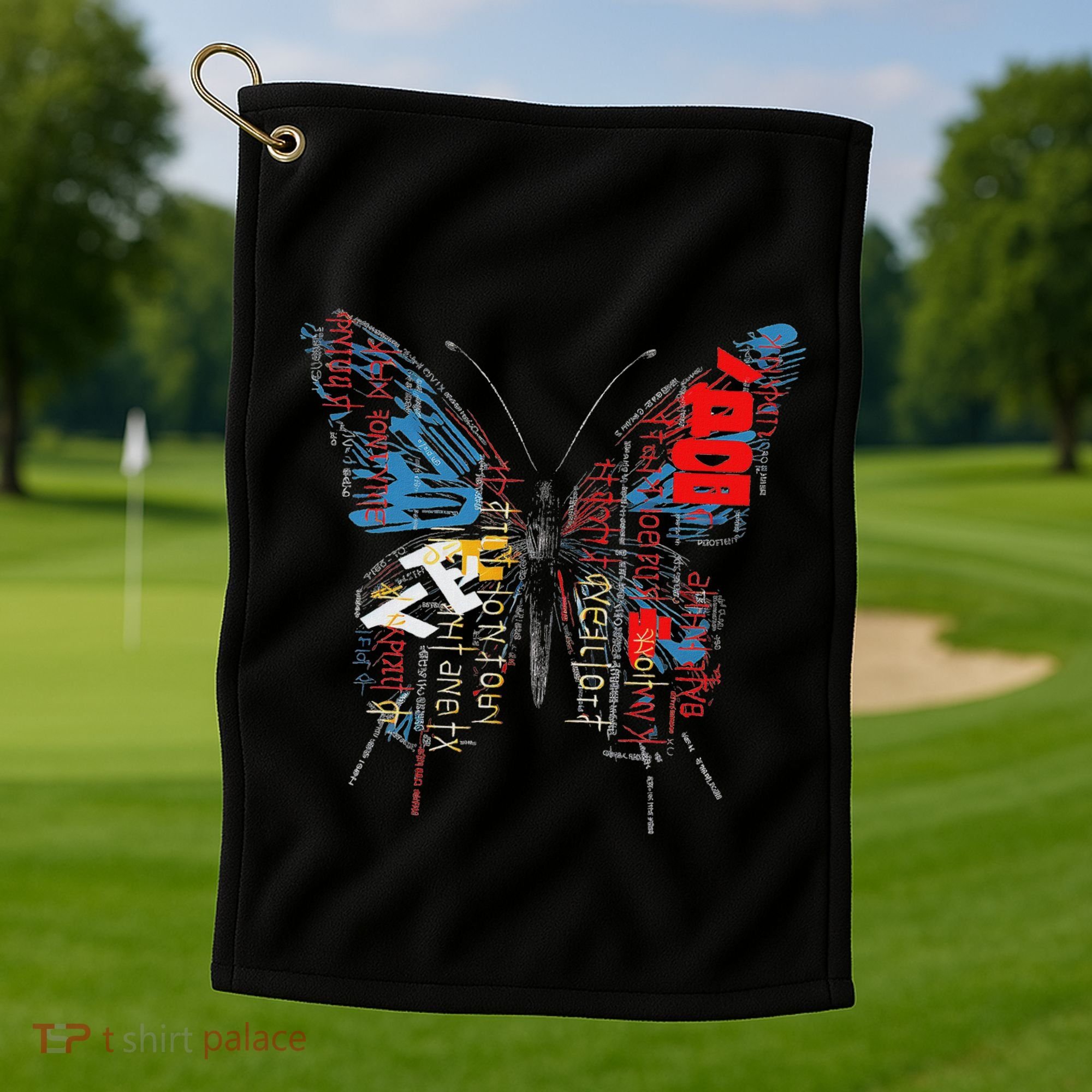 Butterfly Text Drawing Art Graphic Motif Anime Golf Towel