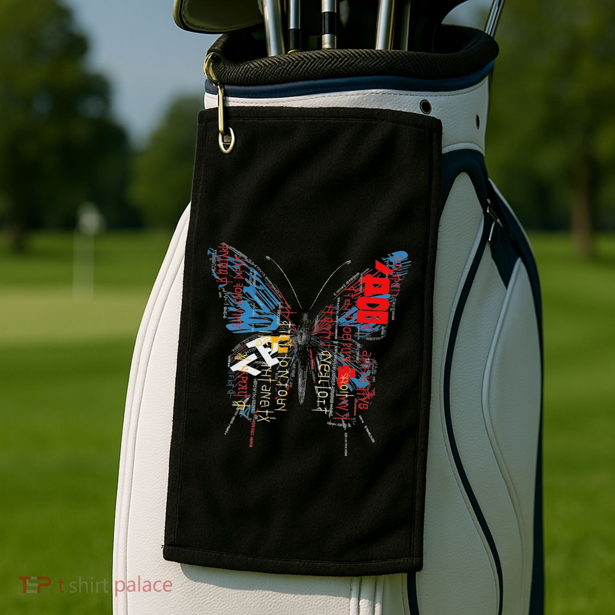 Butterfly Text Drawing Art Graphic Motif Anime Golf Towel