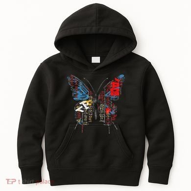 Butterfly Text Drawing Art Graphic Motif Anime Kids Hoodie