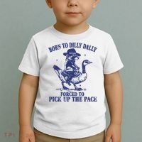 Born To Dilly Dally Forced To Pick Up The Pace Goose Raccoon Toddler T-Shirt thumb 2