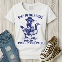 Born To Dilly Dally Forced To Pick Up The Pace Goose Raccoon Women's T-Shirt thumb 3