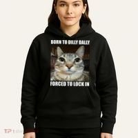 Born To Dilly Dallly Forced To Lock In Cat Lover Hoodie thumb 5