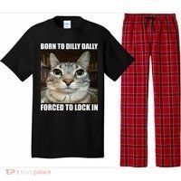 Born To Dilly Dallly Forced To Lock In Cat Lover Pajama Set thumb 0