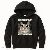 Born To Dilly Dallly Forced To Lock In Cat Lover Kids Hoodie thumb 0