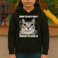 Born To Dilly Dallly Forced To Lock In Cat Lover Kids Hoodie thumb 3