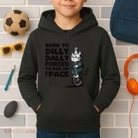 Born To Dilly Dally Forced To Pick Up The Pace Funny Cat Kids Hoodie thumb 2