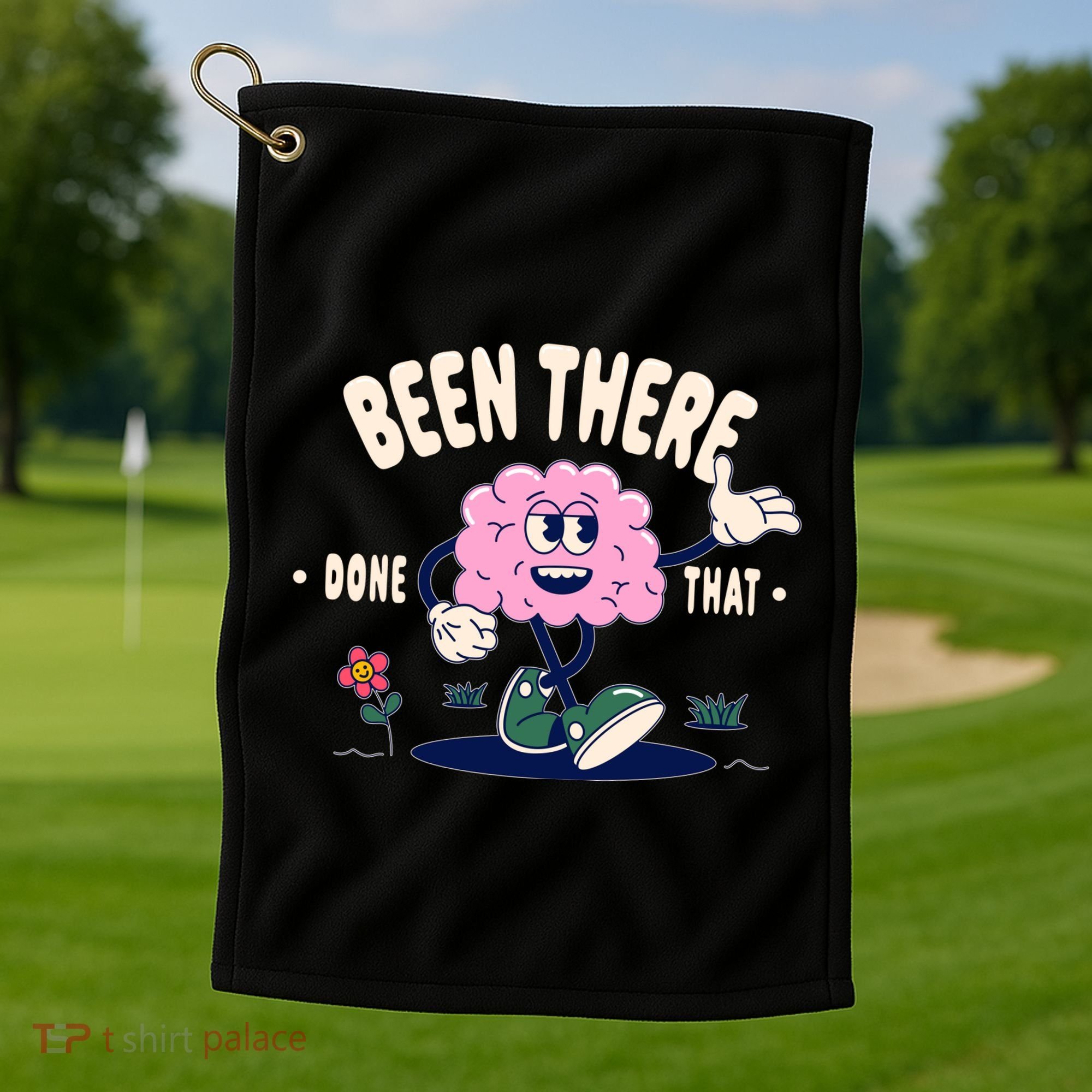 Been There Done That Retro Cartoon Brain Golf Towel