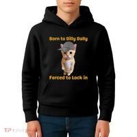 Born To Dilly Dally Forced To Lock In Cat Kids Hoodie thumb 4
