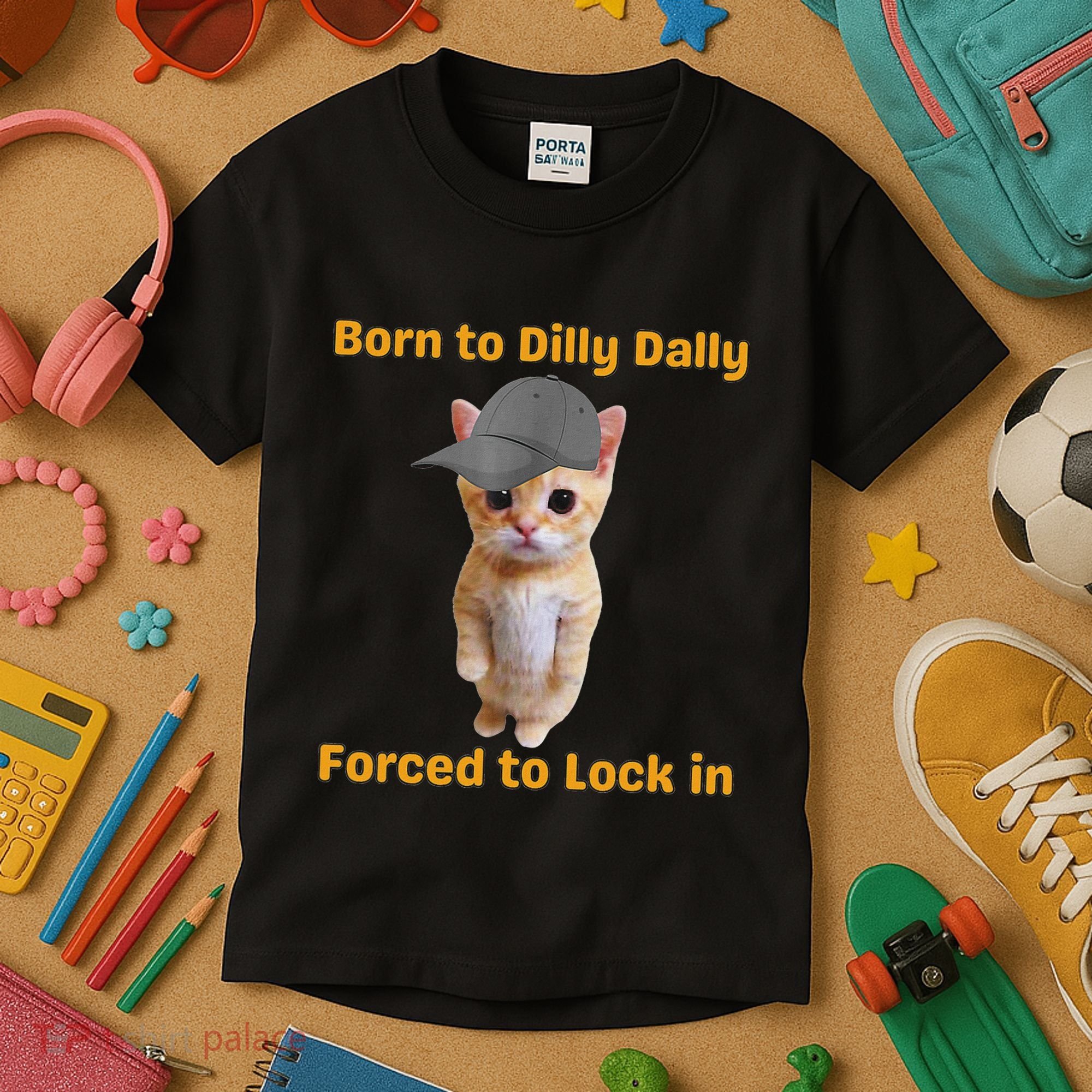 Born To Dilly Dally Forced To Lock In Cat Kids T-Shirt