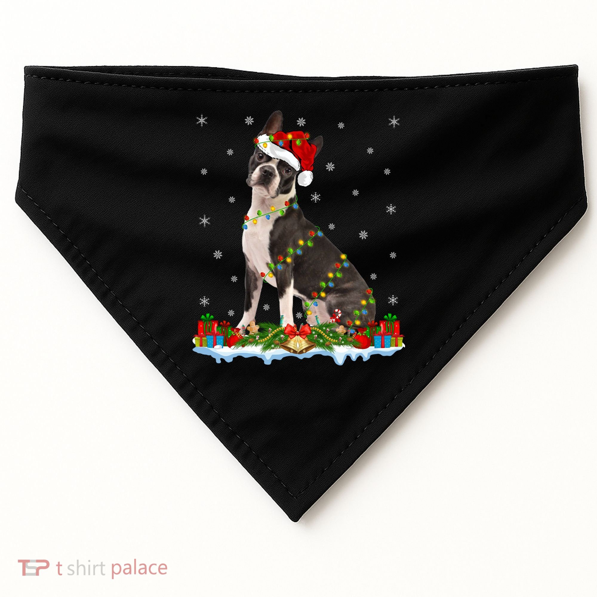 Boston Terrier Dog Xmas Lighting Boston Terrier Christmas Cute Gift USA-Made Doggie Bandana