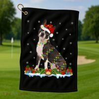 Boston Terrier Dog Xmas Lighting Boston Terrier Christmas Cute Gift Golf Towel thumb 1