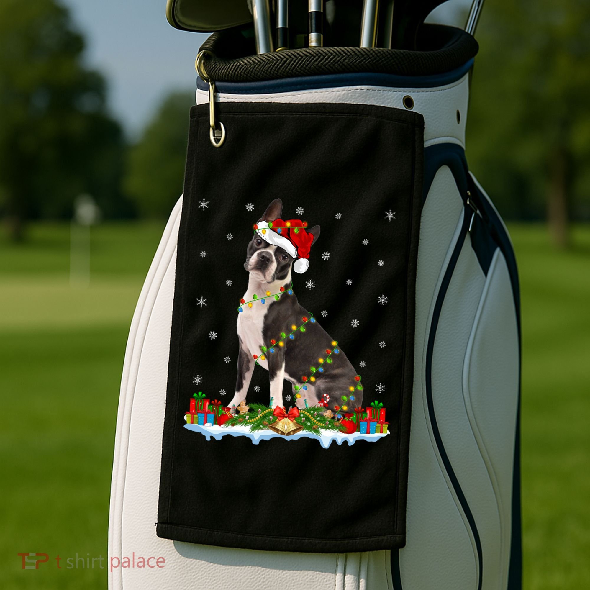 Boston Terrier Dog Xmas Lighting Boston Terrier Christmas Cute Gift Golf Towel