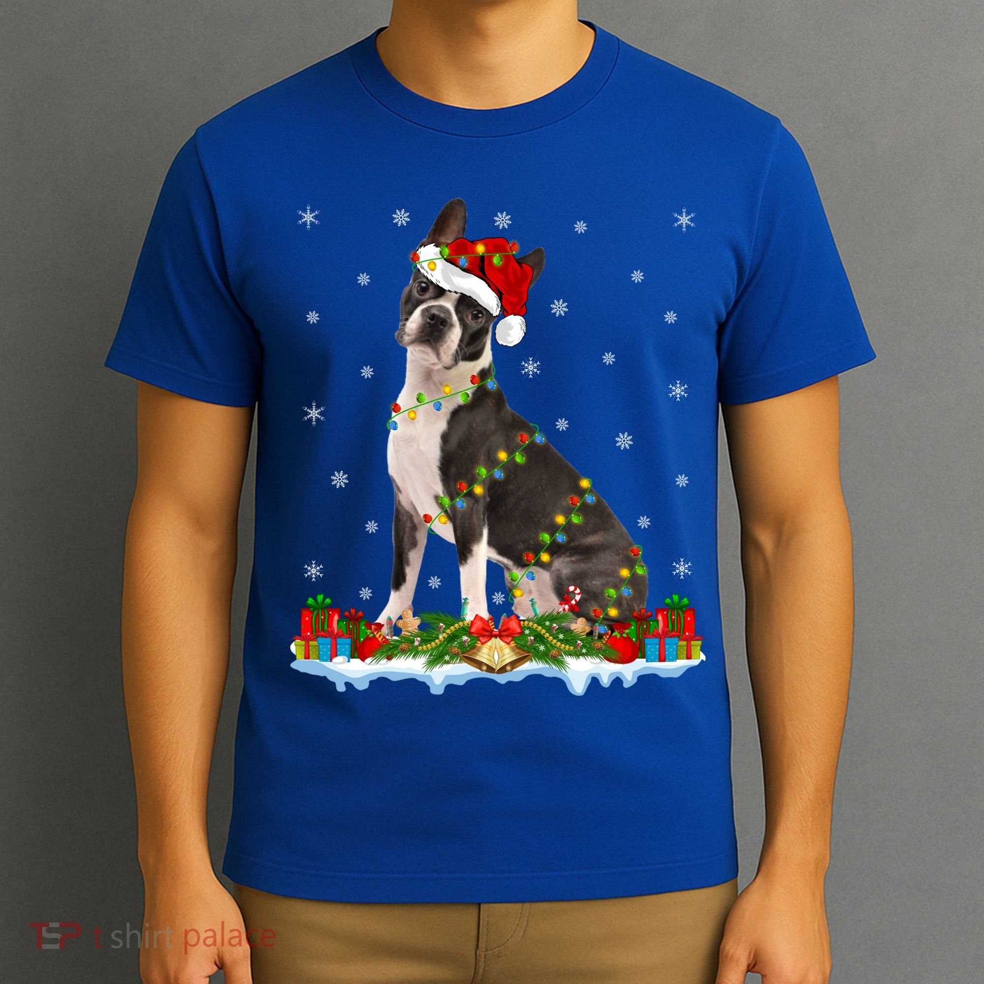 Boston Terrier Dog Xmas Lighting Boston Terrier Christmas Cute Gift T-Shirt