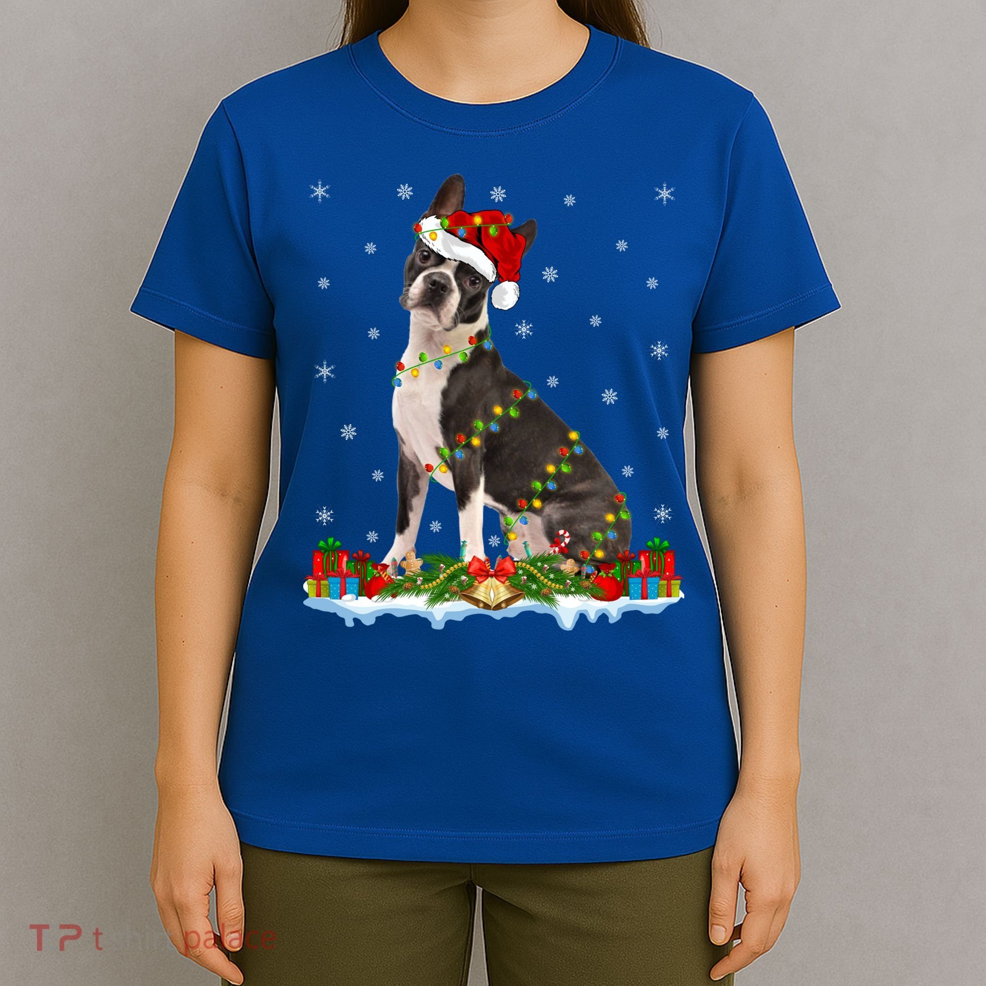 Boston Terrier Dog Xmas Lighting Boston Terrier Christmas Cute Gift T-Shirt