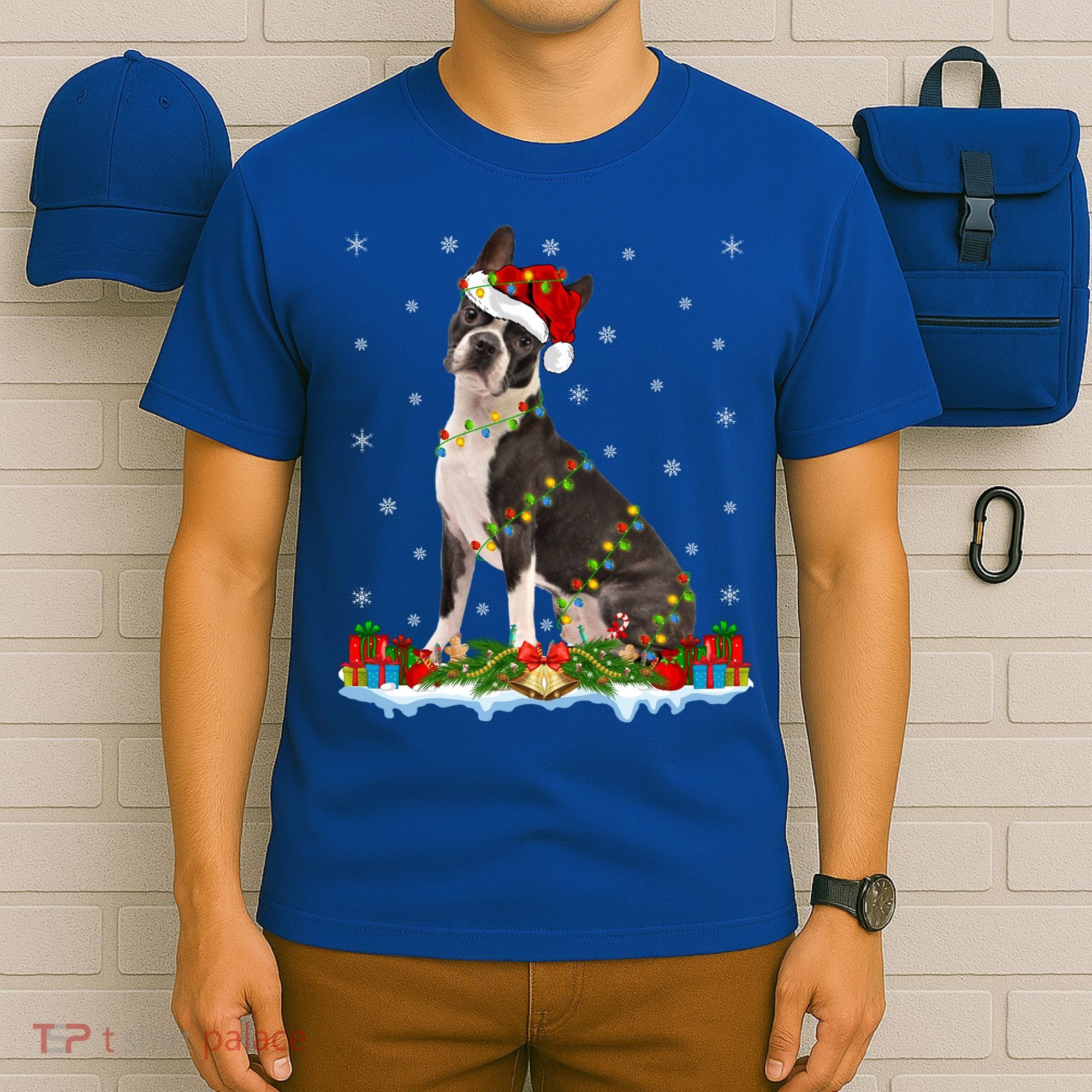 Boston Terrier Dog Xmas Lighting Boston Terrier Christmas Cute Gift T-Shirt