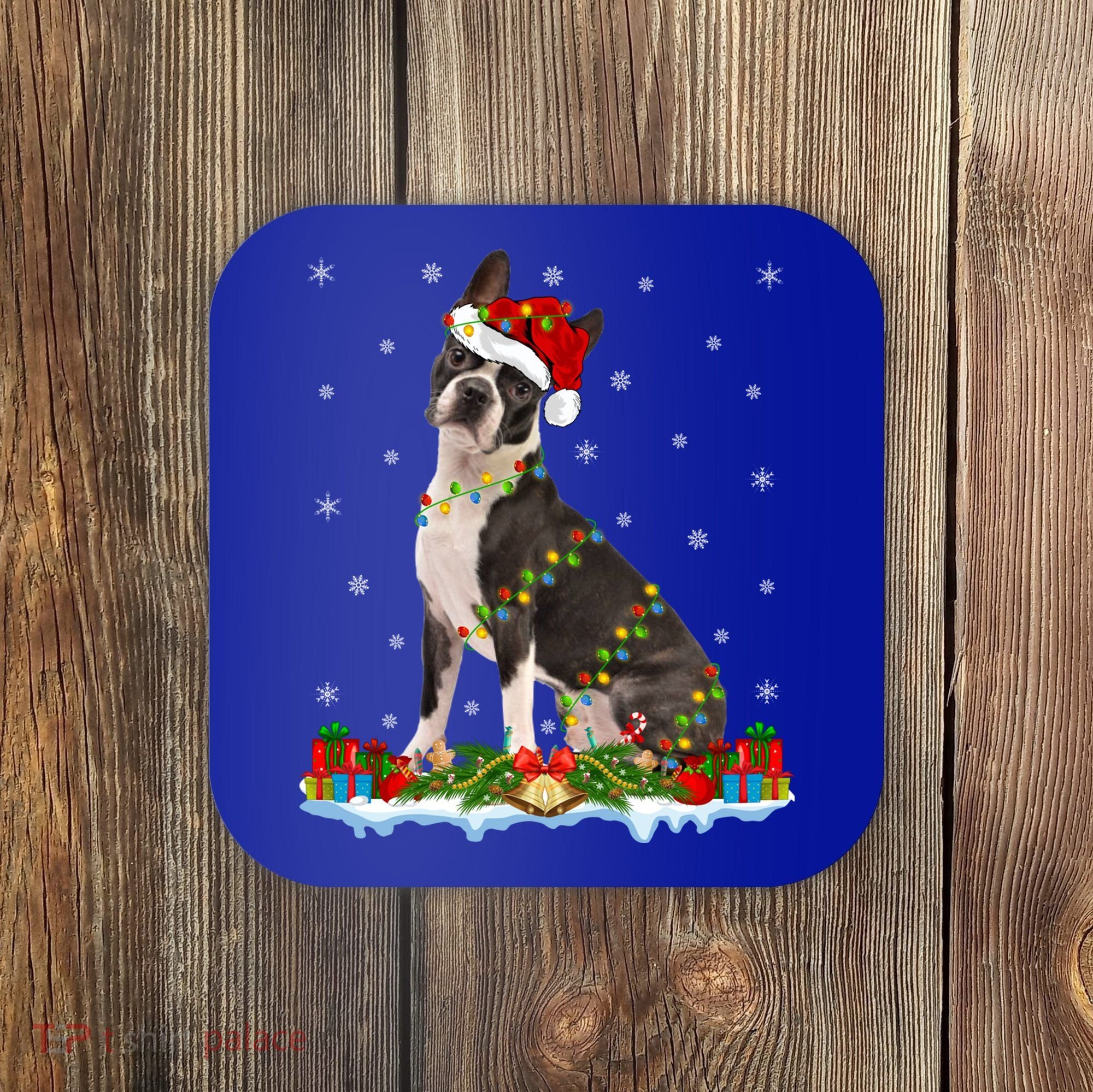 Boston Terrier Dog Xmas Lighting Boston Terrier Christmas Cute Gift Coaster