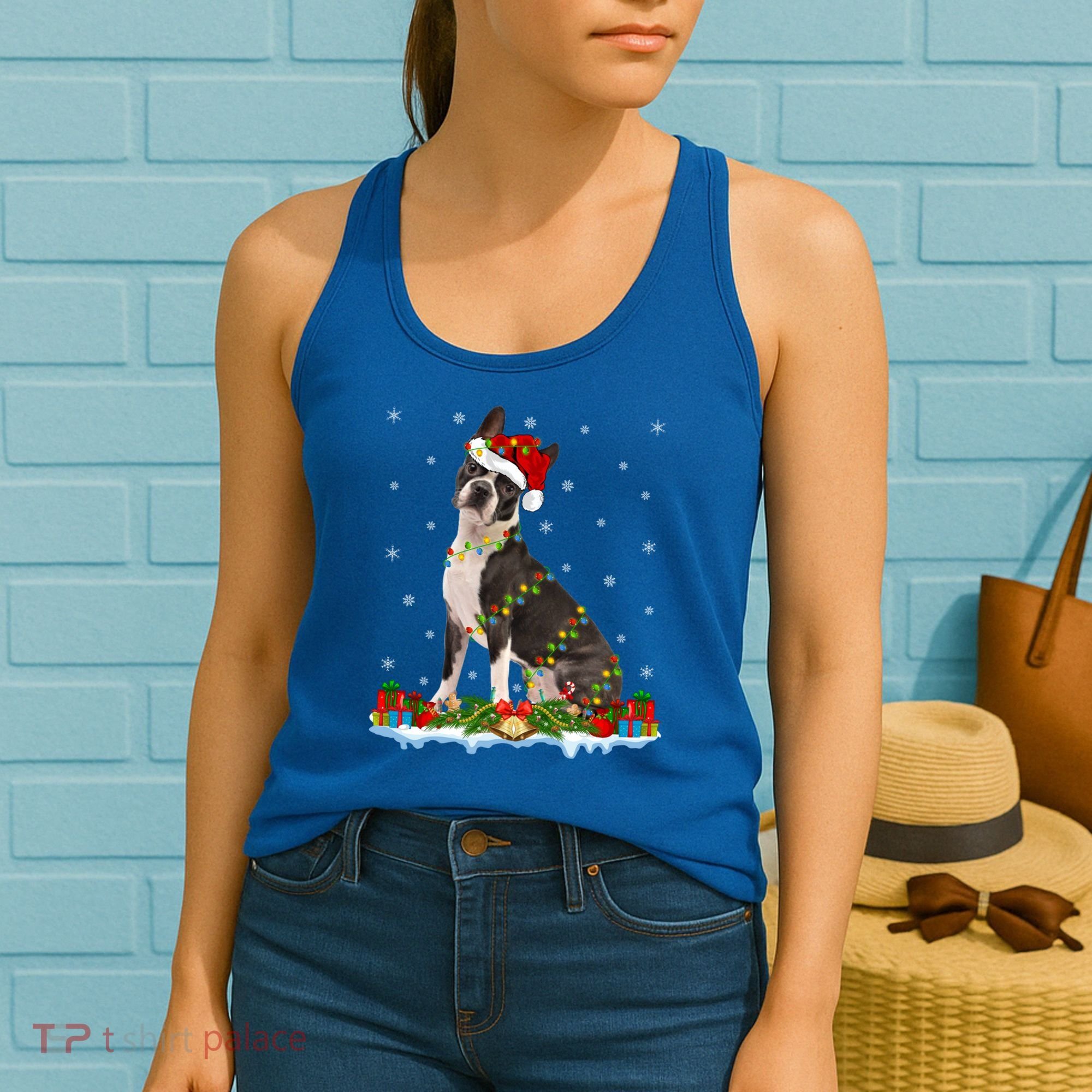 Boston Terrier Dog Xmas Lighting Boston Terrier Christmas Cute Gift Women's Tank Top