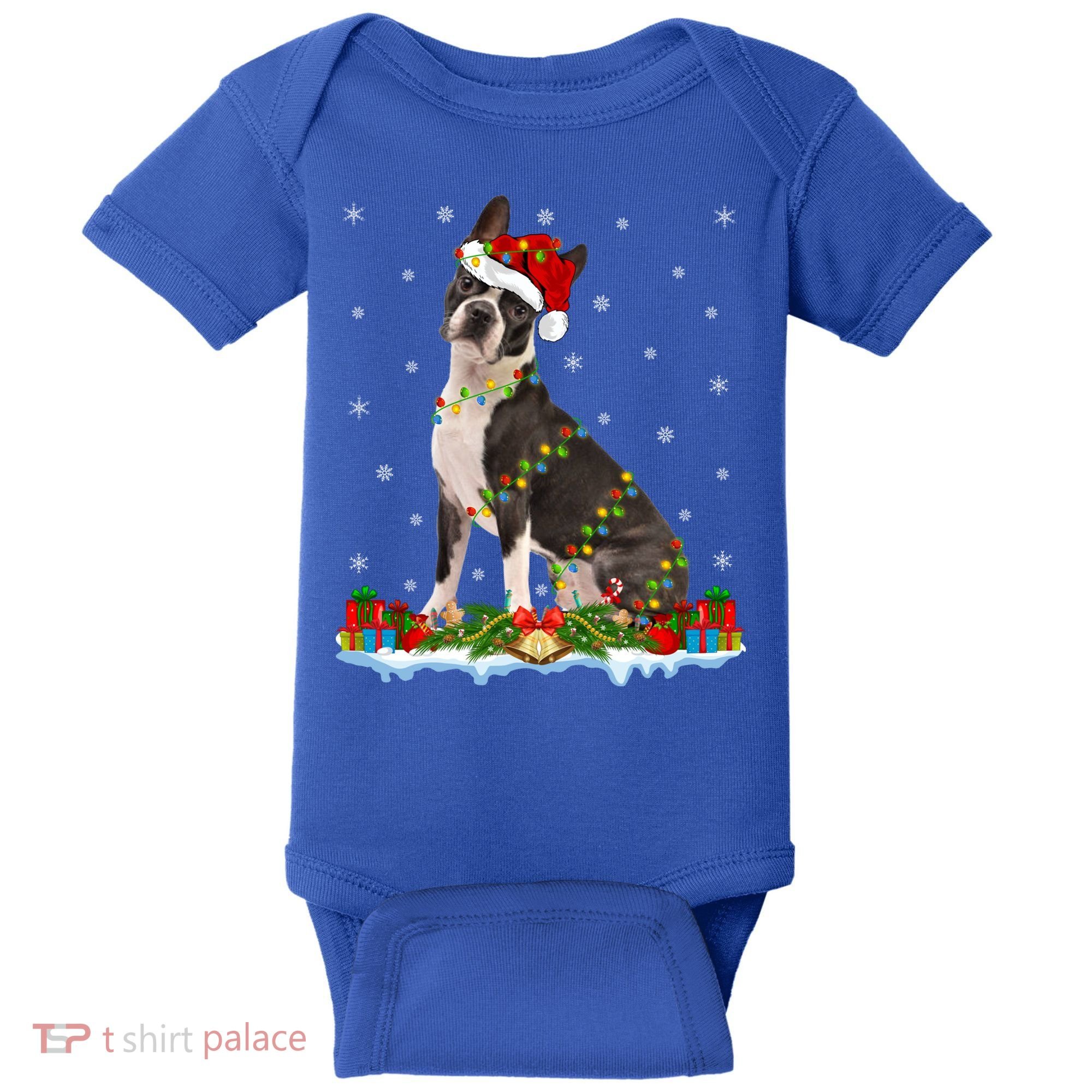 Boston Terrier Dog Xmas Lighting Boston Terrier Christmas Cute Gift Baby Bodysuit