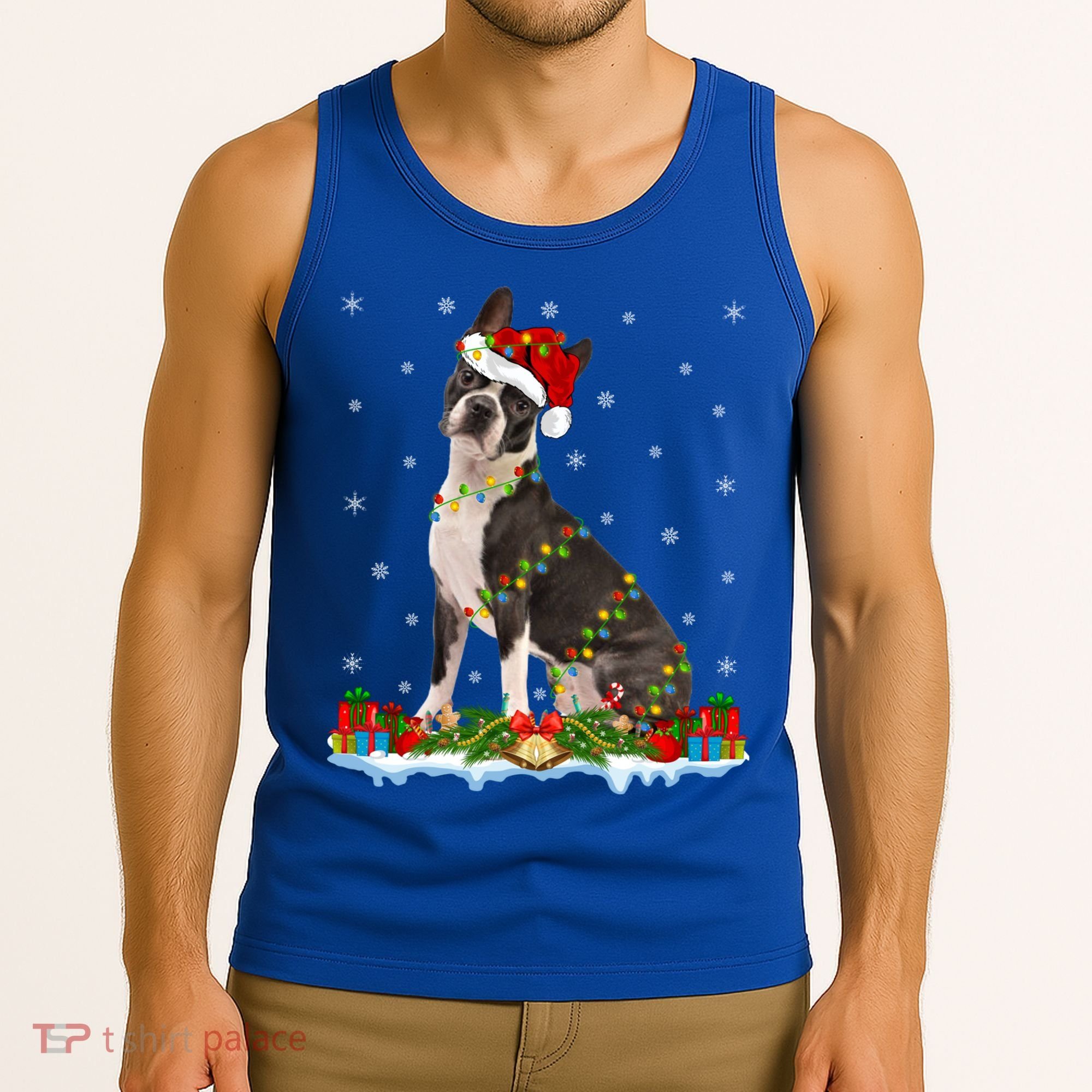 Boston Terrier Dog Xmas Lighting Boston Terrier Christmas Cute Gift Tank Top