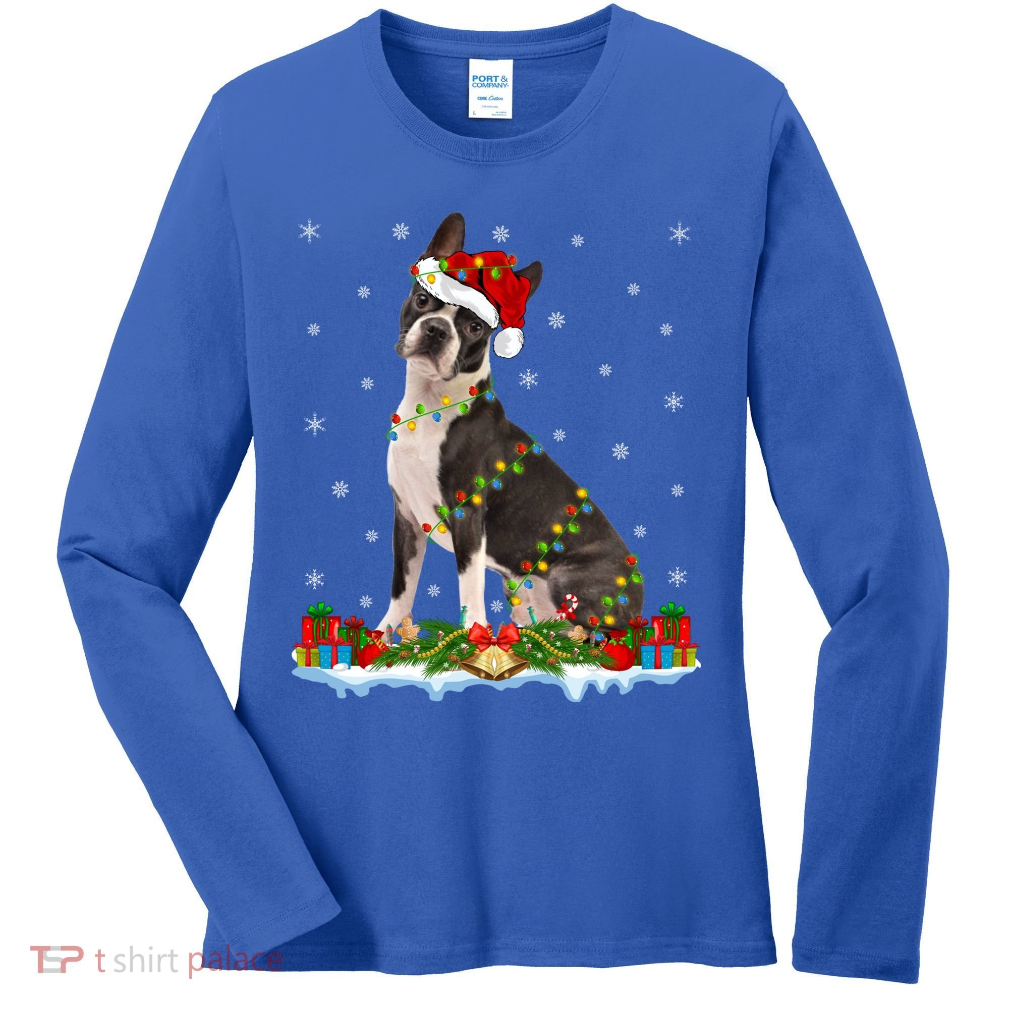 Boston Terrier Dog Xmas Lighting Boston Terrier Christmas Cute Gift Women's Long Sleeve Shirt