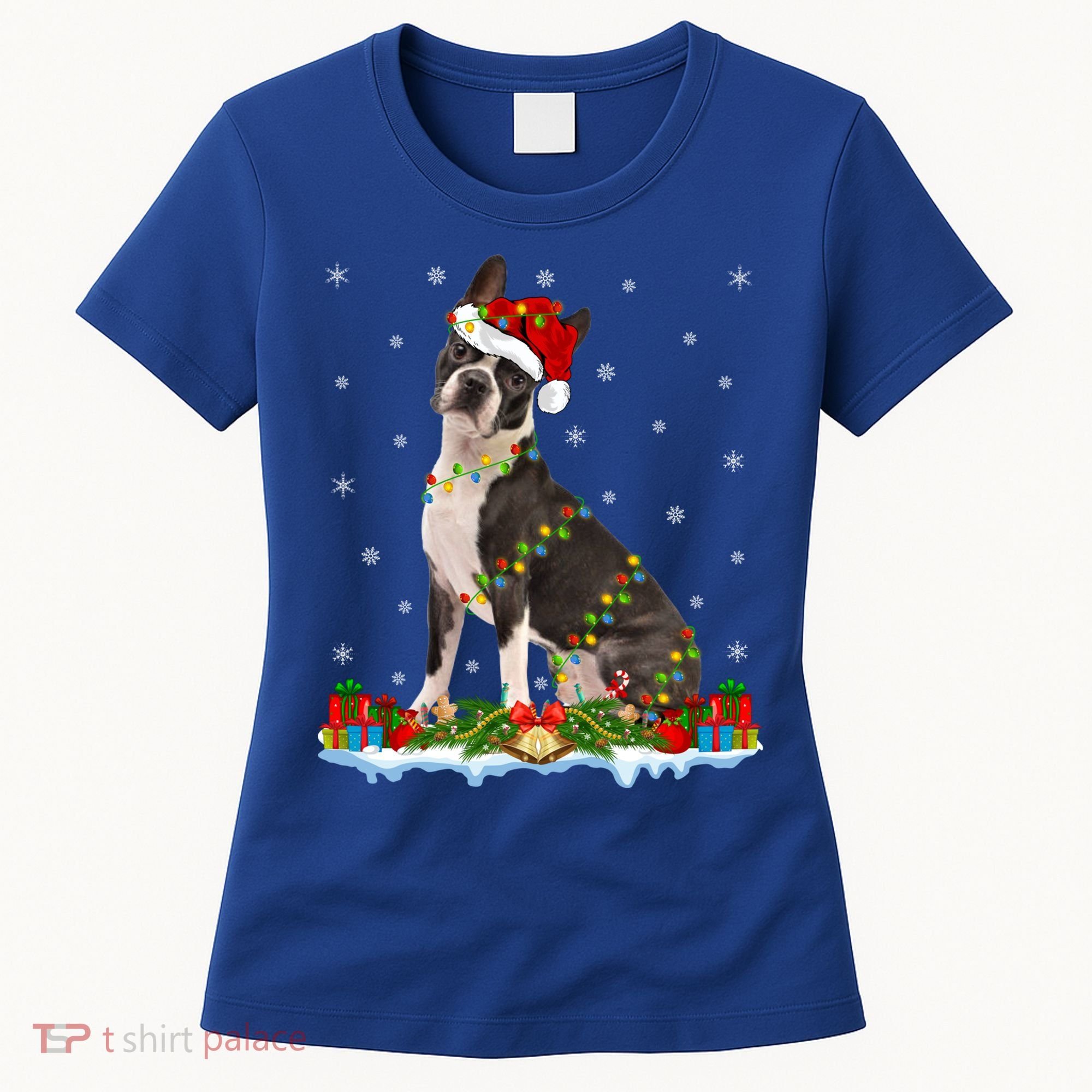 Boston Terrier Dog Xmas Lighting Boston Terrier Christmas Cute Gift Women's T-Shirt