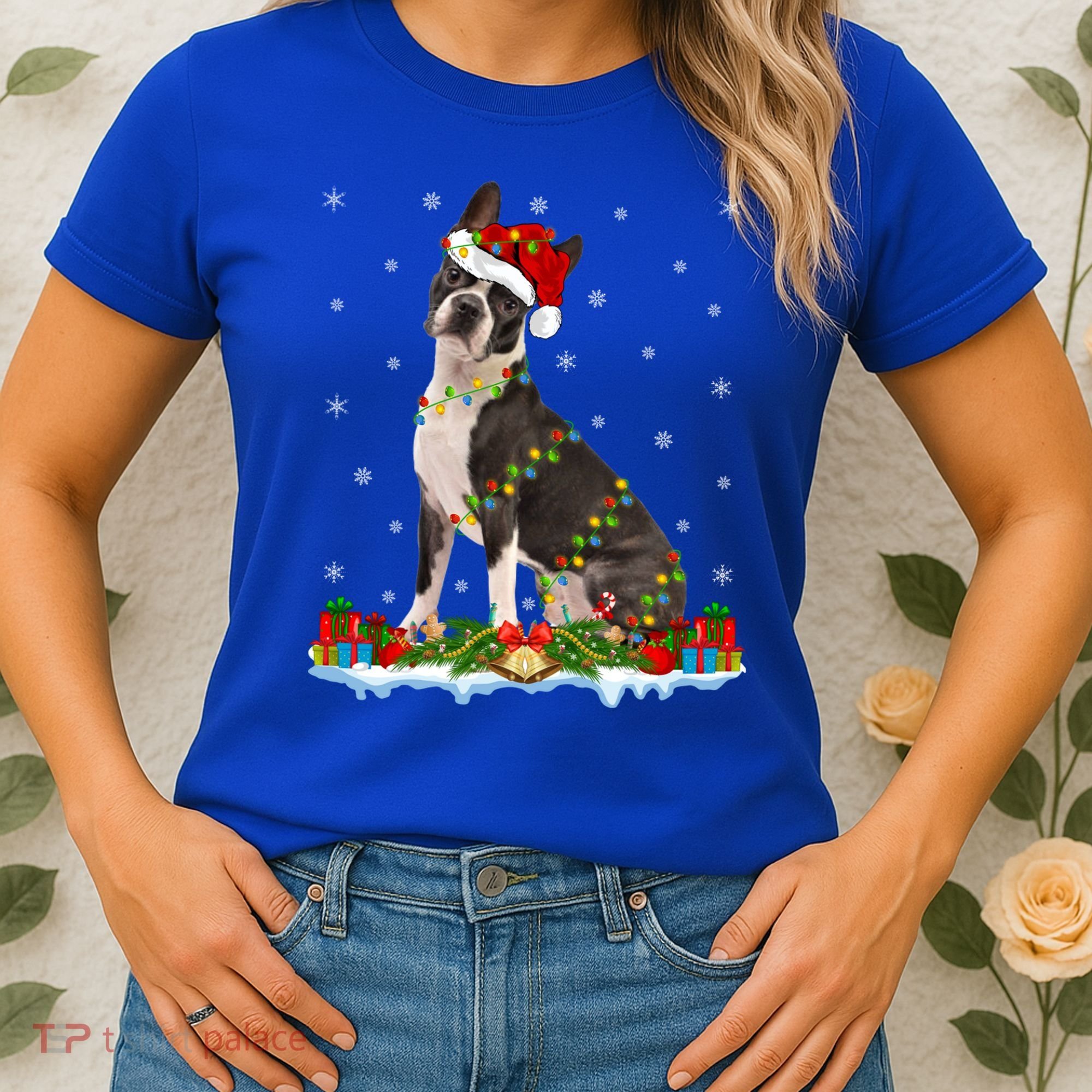 Boston Terrier Dog Xmas Lighting Boston Terrier Christmas Cute Gift Women's T-Shirt
