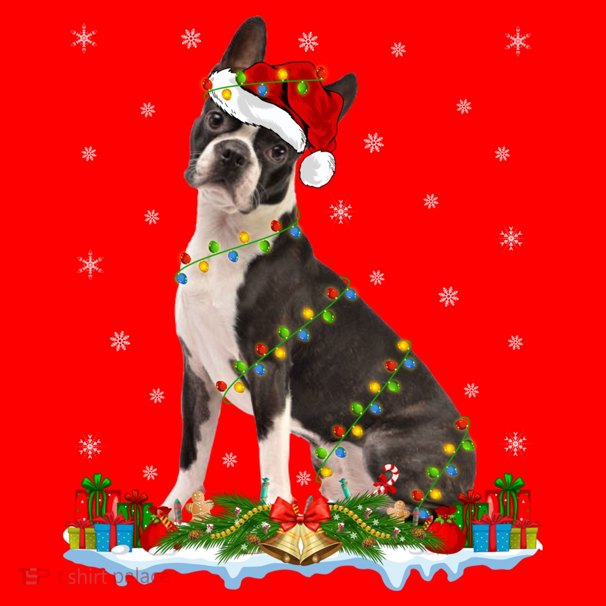 Boston Terrier Dog Xmas Lighting Boston Terrier Christmas Cute Gift Santa Hat