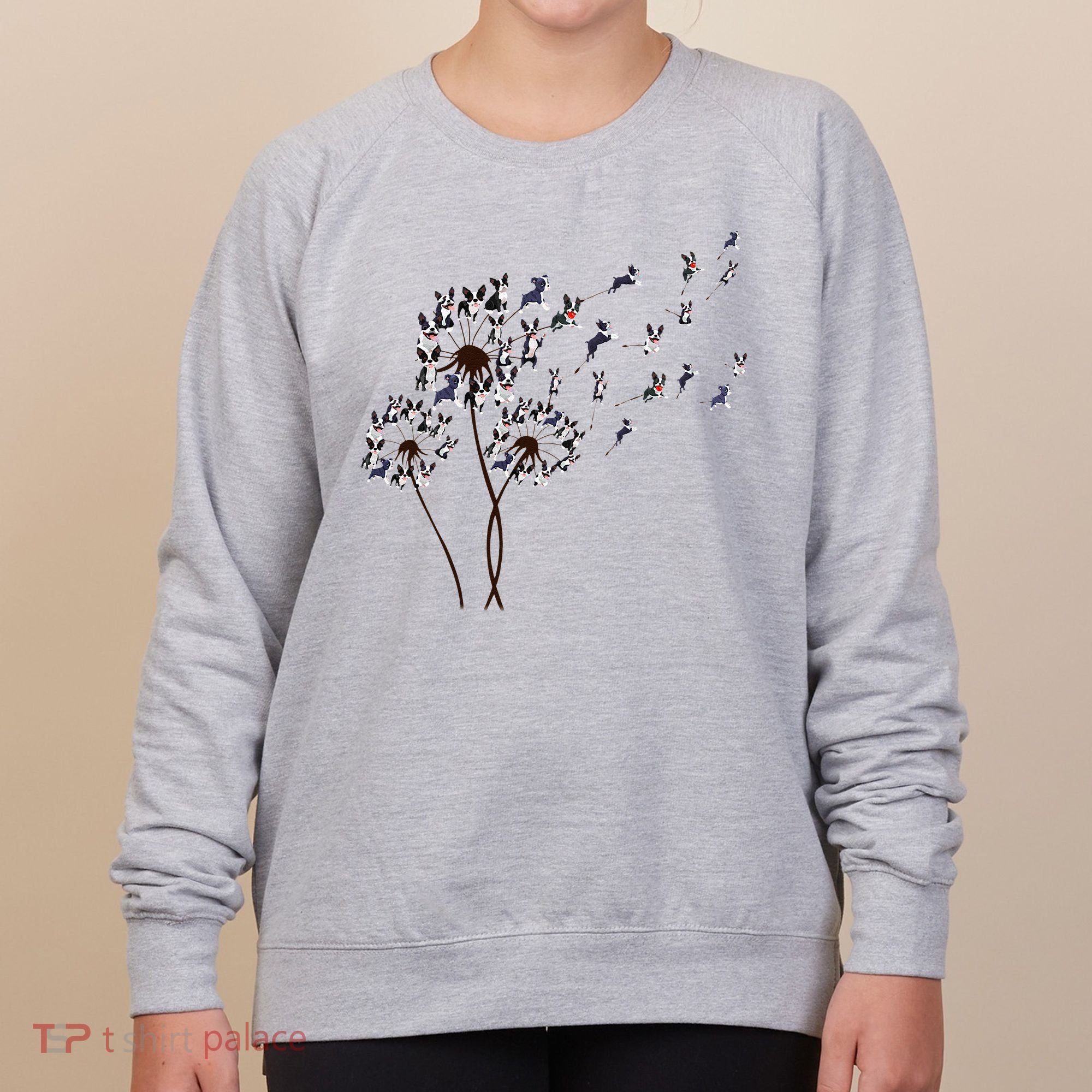 Boston Terrier Dandelion Flower Fly Dog Lovers Funny Women's Sweatshirt