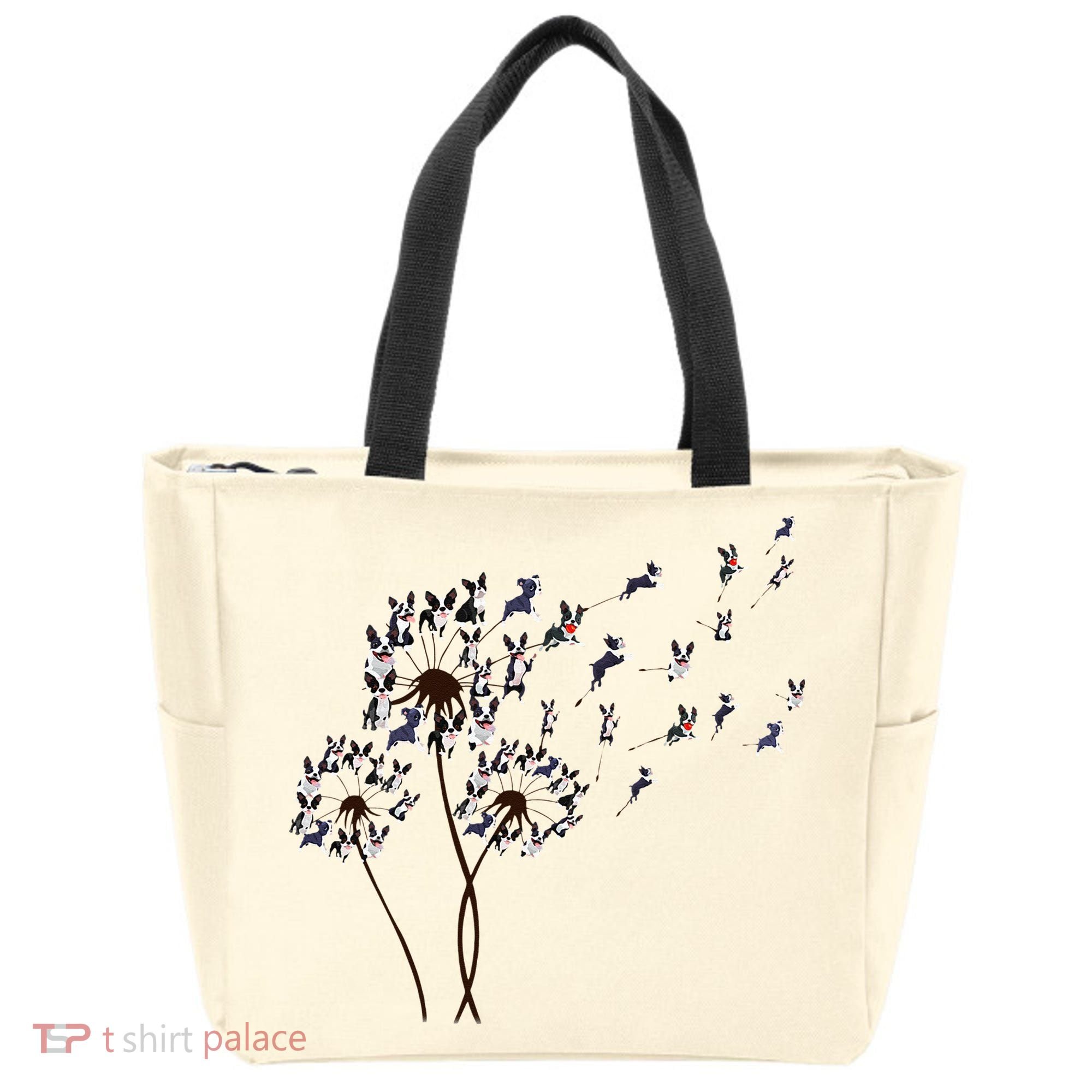 Boston Terrier Dandelion Flower Fly Dog Lovers Funny Tote Bag