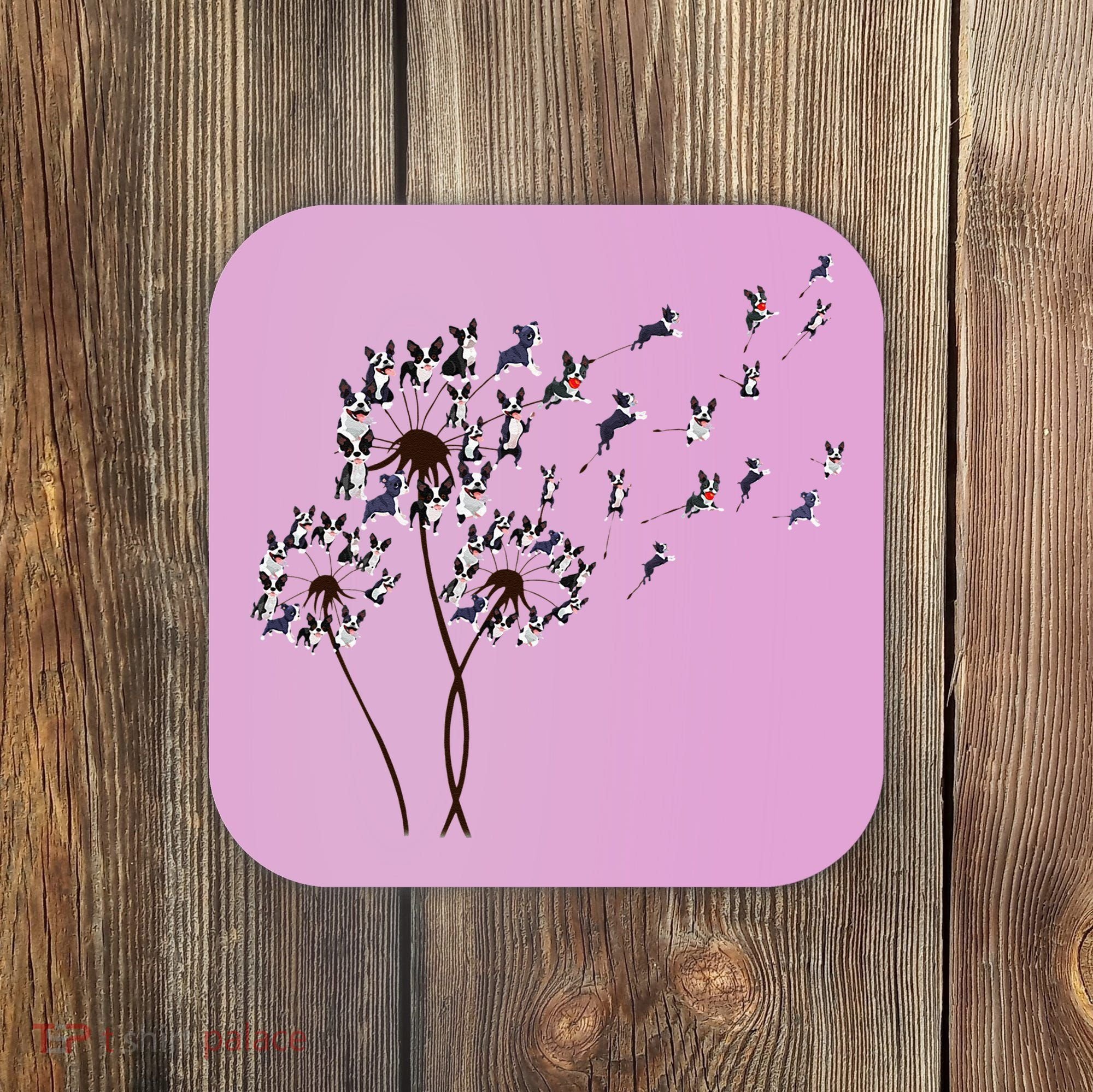 Boston Terrier Dandelion Flower Fly Dog Lovers Funny Coaster