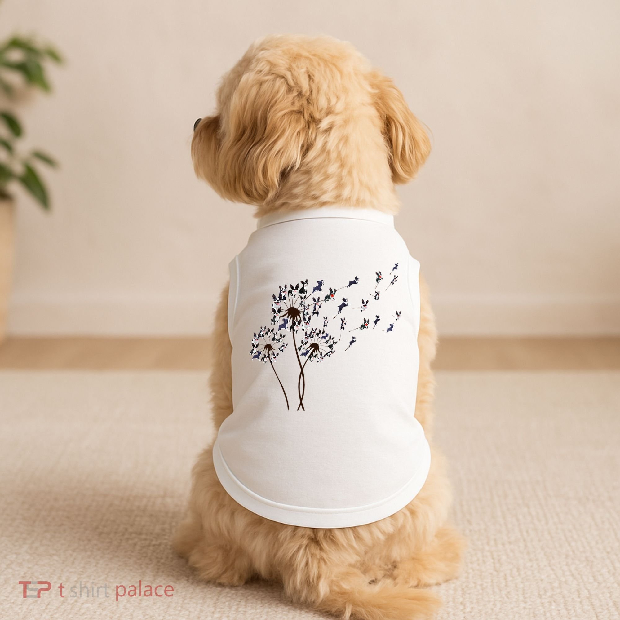 Boston Terrier Dandelion Flower Fly Dog Lovers Funny Doggie Tank