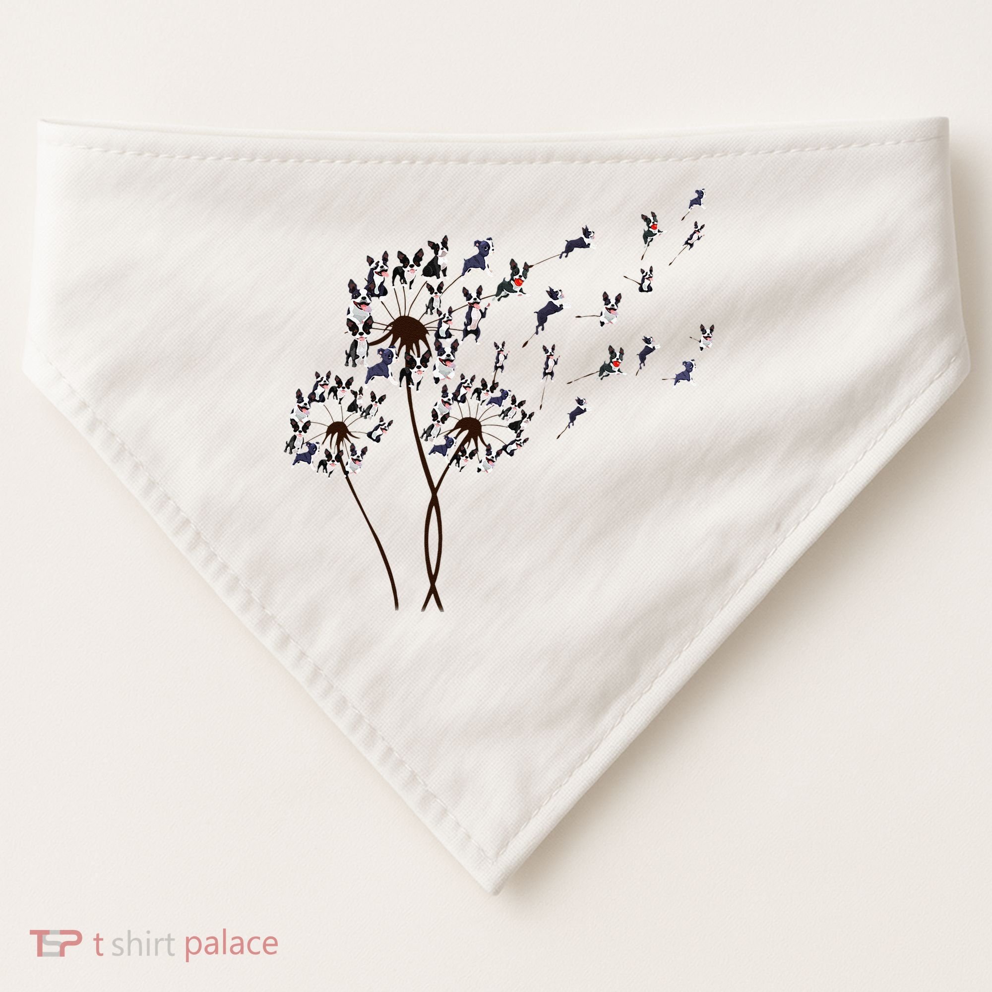 Boston Terrier Dandelion Flower Fly Dog Lovers Funny USA-Made Doggie Bandana