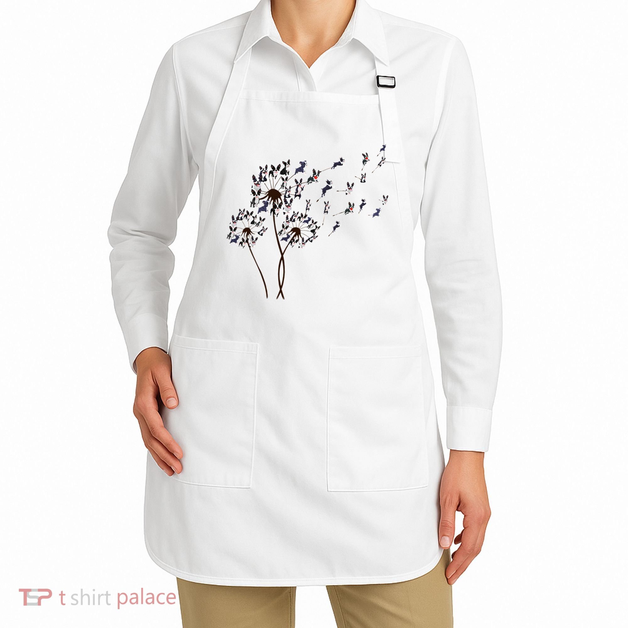 Boston Terrier Dandelion Flower Fly Dog Lovers Funny Apron