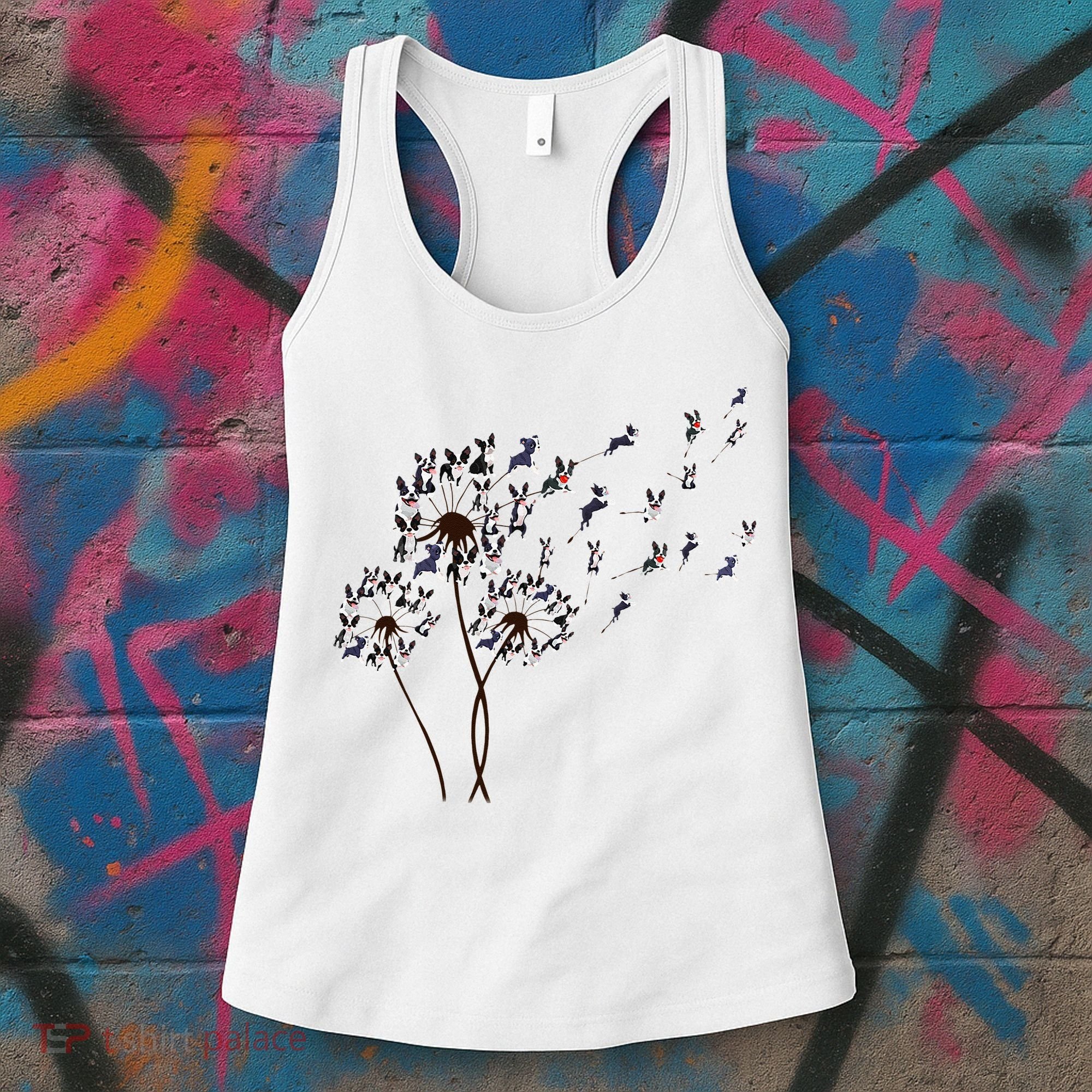 Boston Terrier Dandelion Flower Fly Dog Lovers Funny Women's Tank Top