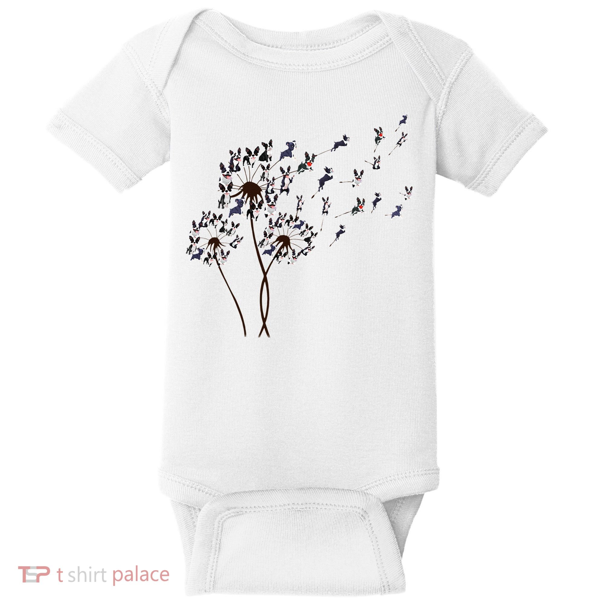 Boston Terrier Dandelion Flower Fly Dog Lovers Funny Baby Bodysuit