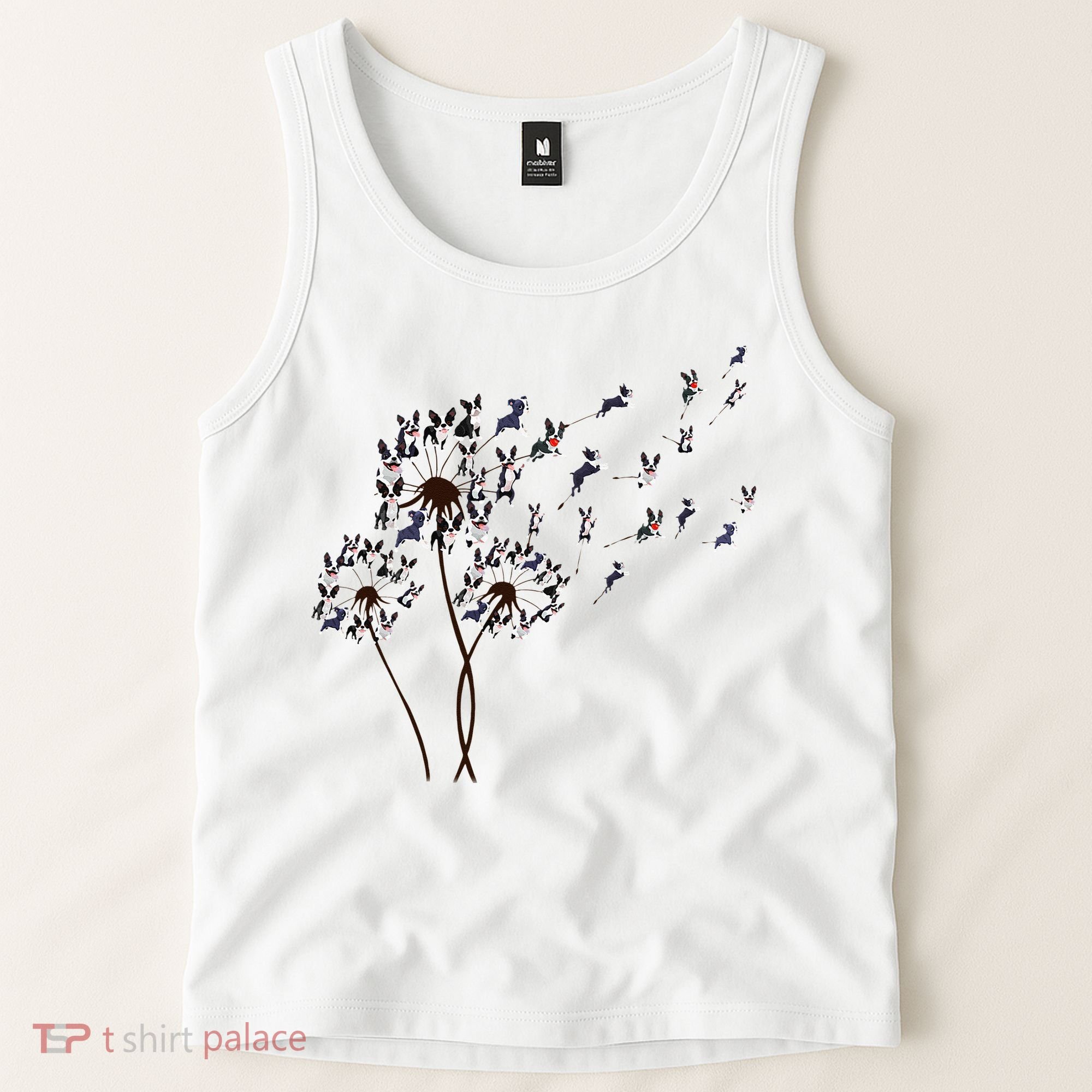 Boston Terrier Dandelion Flower Fly Dog Lovers Funny Tank Top